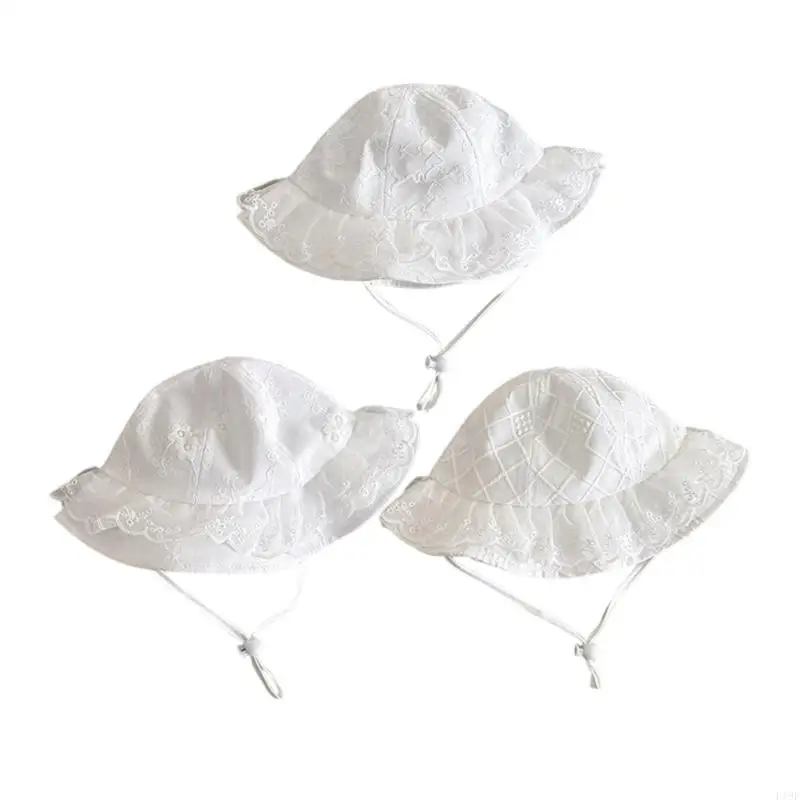 

F19F Breathable Baby Sun Hat Vintage Embroidery Fisherman Caps Wide Brimmed Bonnet