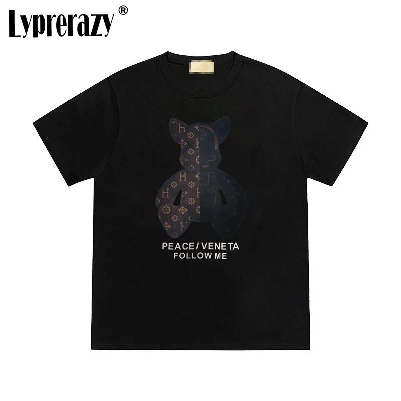 

Lyprerazy Tide Brand Print Bear Short-sleeved T-shirt Summer Loose Cotton Men Tops Tees