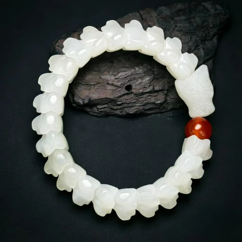 Natural Hotan White Jade Hand-crafted Exquisitely Carved Dragon Bone Bracelet Domineering Men Women Coiled Dragon Amulet Gift