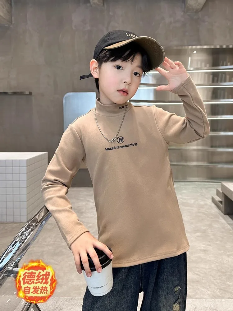 Boys semi-turtleneck bottoming shirt autumn and winter children's clothing winter warm top older children and boys