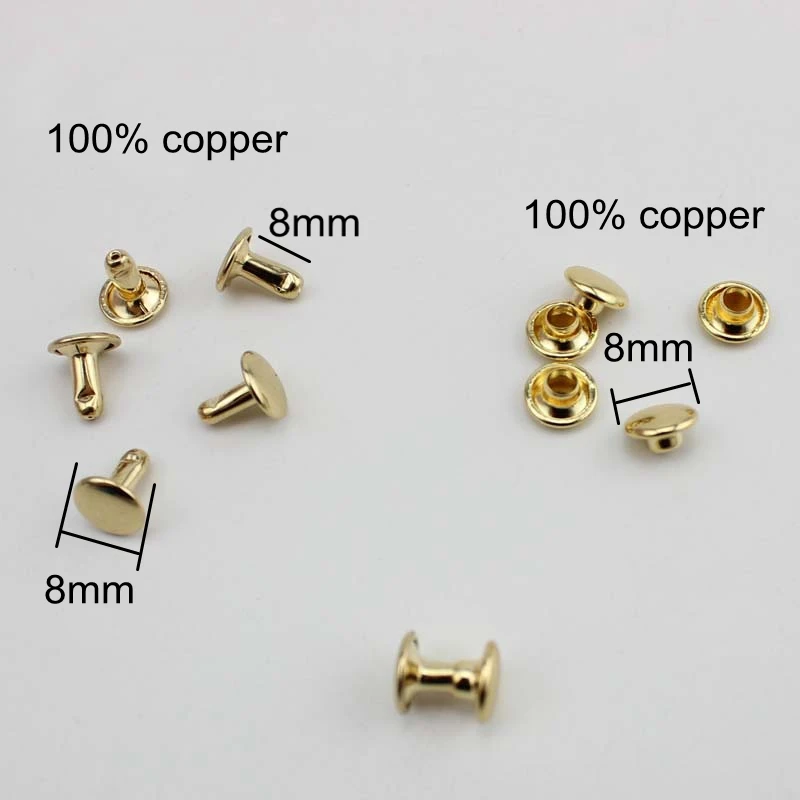 500pcs/lot 2 covers 6X6mm 8X8mm 10X8mm 100% Copper Double Cap Rivets Fasteners,Leather Crafts Bags Shoes Decorative Studs