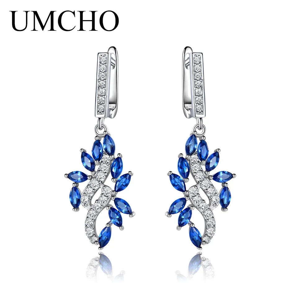 

Blue Sapphire Earring 925 Sterling Silver Dangle Earrings 4*20mm Zircon for Women with Gift Box