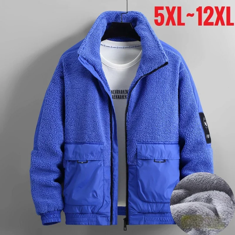 Big Size Clothing Men's Winter Jacket Fleeced Fur Padding Coat Polar Fleece Padded Outerwear Large Plus 12XL Fat 10XL Warm Thick