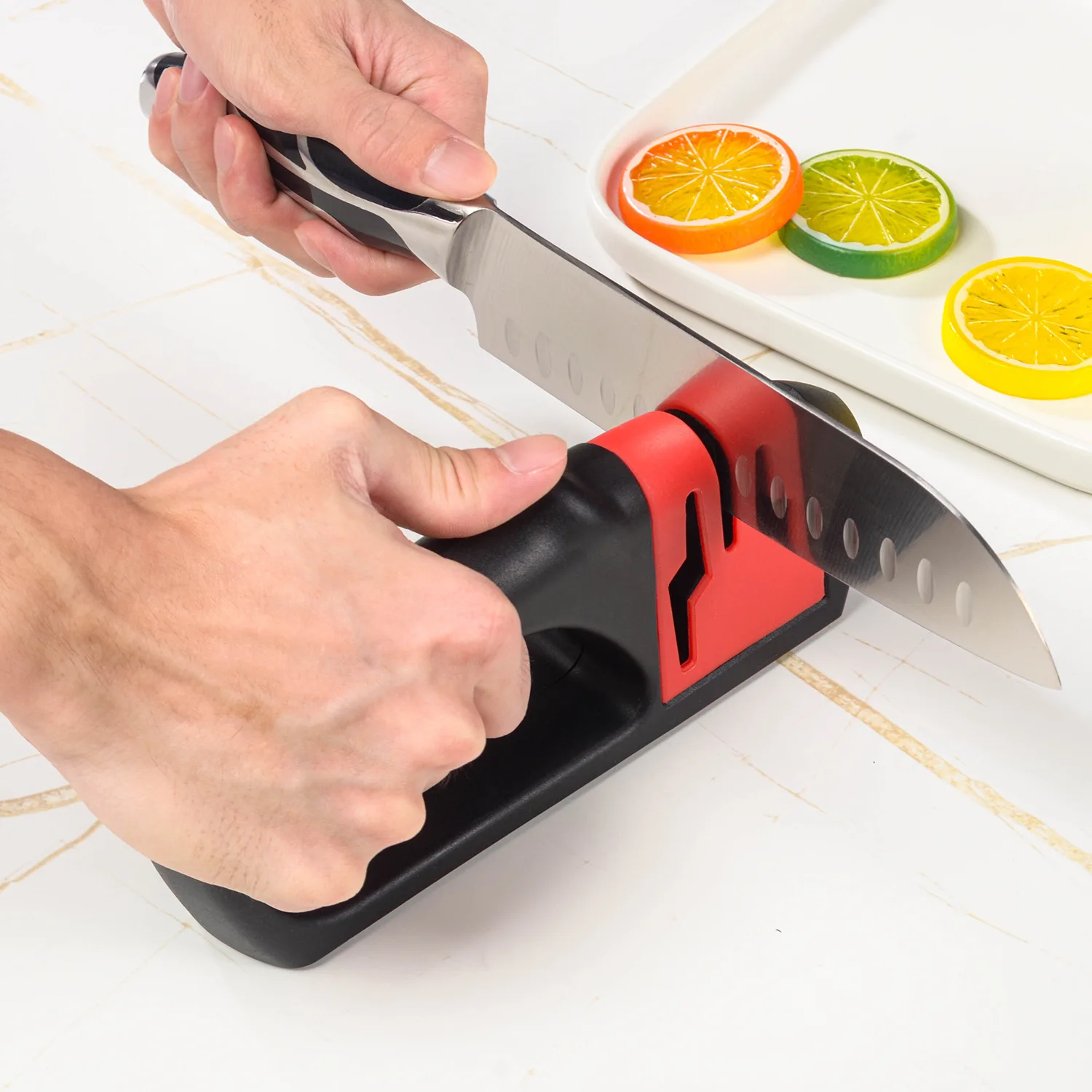 Tungsten steel portable knife and scissor sharpener with diamond and ceramic dual grinding surfaces for quick edge restoration i