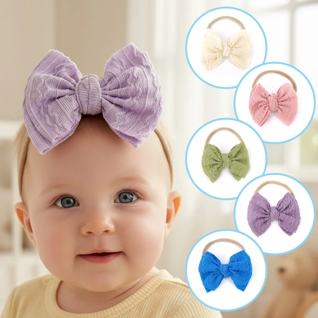 

2026 All New DesignHandmade Textured Bow Baby Headband Elastic Hair Accessory Infants Cute Vintage Knit Hair Band