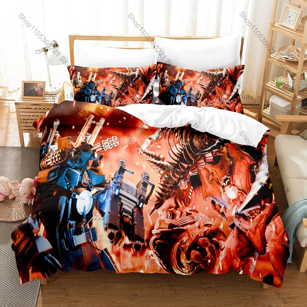 Skibidi Toilet Printed Bedding Set, Duvet Cover plus 2 Pillowcases, Funny Trend Style Soft Microfiber Bedroom Textiles