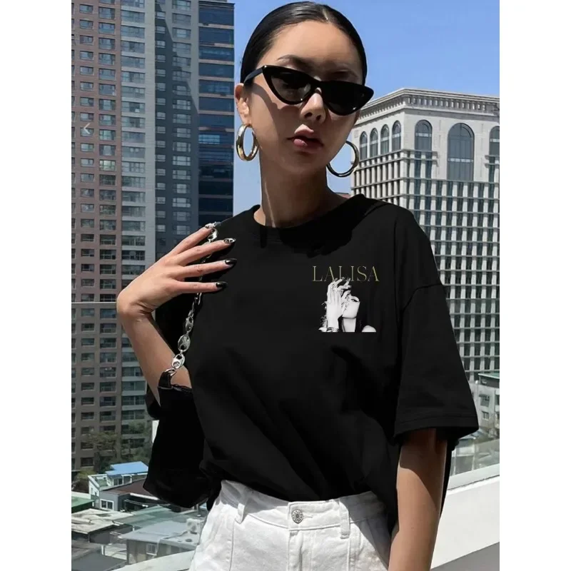 Women's Letter Printed T-shirt LALISA, Lisa Printed Pattern T-shirt, Unisex, Suitable for All Seasons