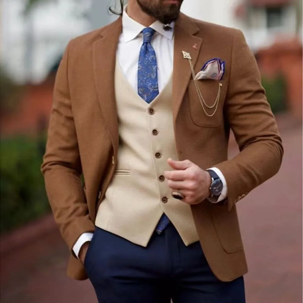 2023 New Fashion Wedding Men Suits Notched Lapel Suits Business Casual Formal Costume Homme Slim Fit 3 Pcs Set Jacket Vest Pants