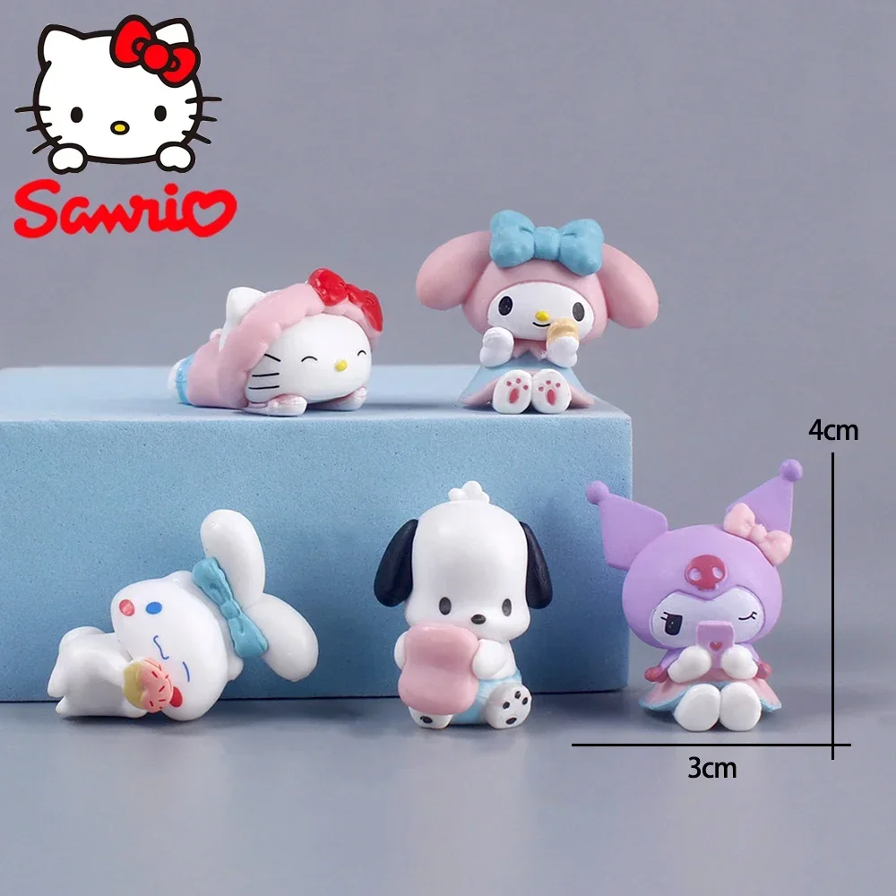 Sanrio 4Cm Figuur Hallo Kitty Mijn Melodie Anime Kawaii Kuromi Actie Collectie Een Set Van 5 Pvc Materialen Geschenken Voor Kinderen