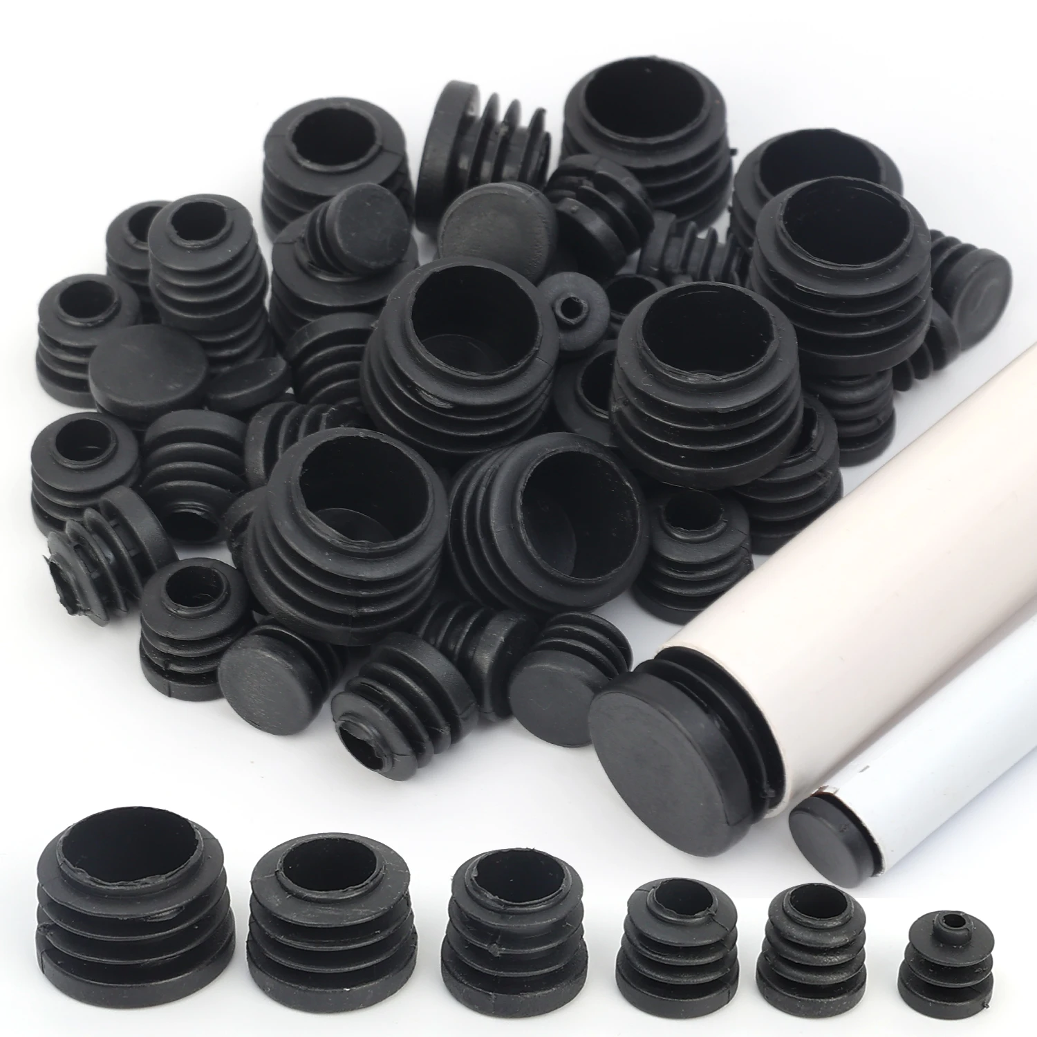 20/40/60/100pcs Black Round Plastic Blanking End Cap Tube Pipe Inserts Plug Bung Insert Stopper for Chair Leg Pipe Tapon Tubo