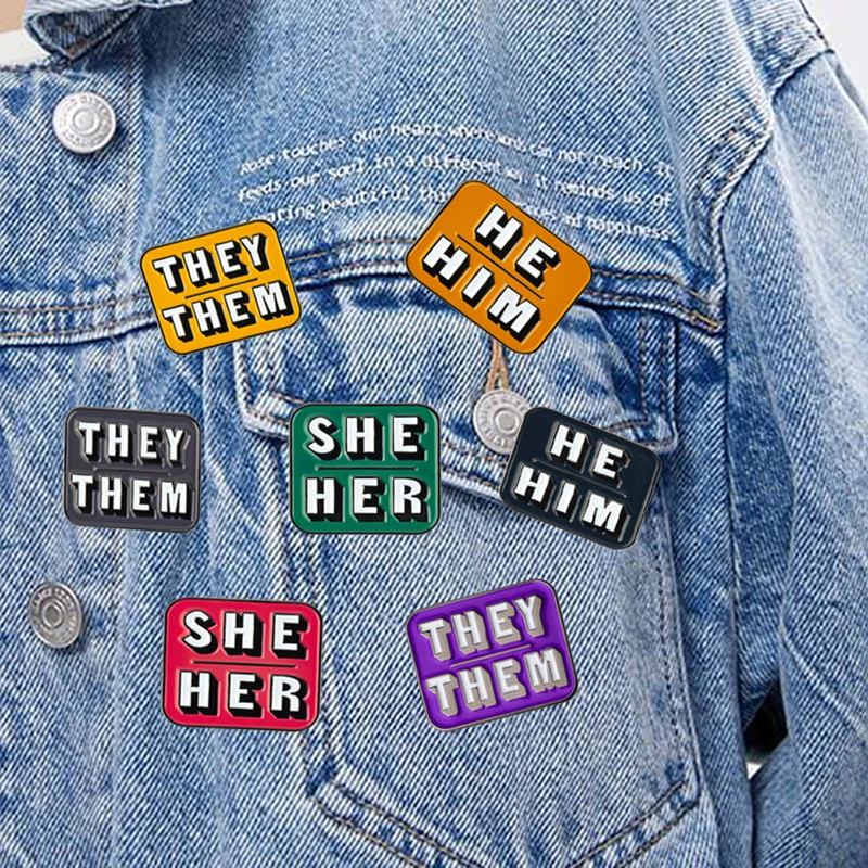 THEY THEM  SHE HER HE HIM  Enamel Pins Third Person Pronouns Brooches Lapel Pins Badges Metal Lapel Pins Jewelry Gifts Brooches