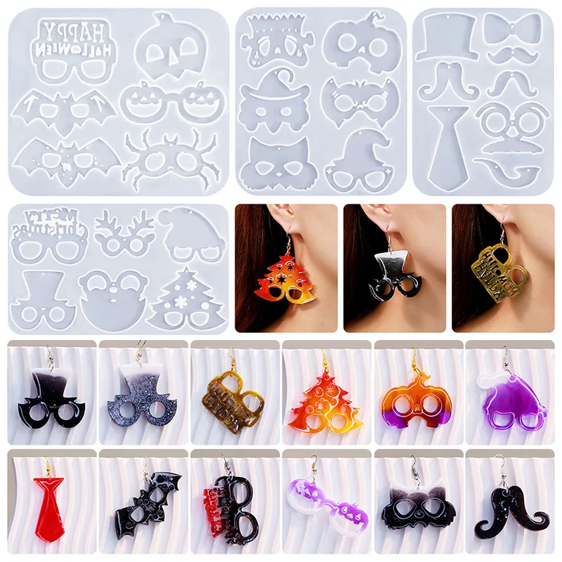 DIY Crystal Epoxy Silicone Earrings Mold Christmas Halloween Earrings Pendant Keychain Pendant Jewelry Silicone Mould For Resin