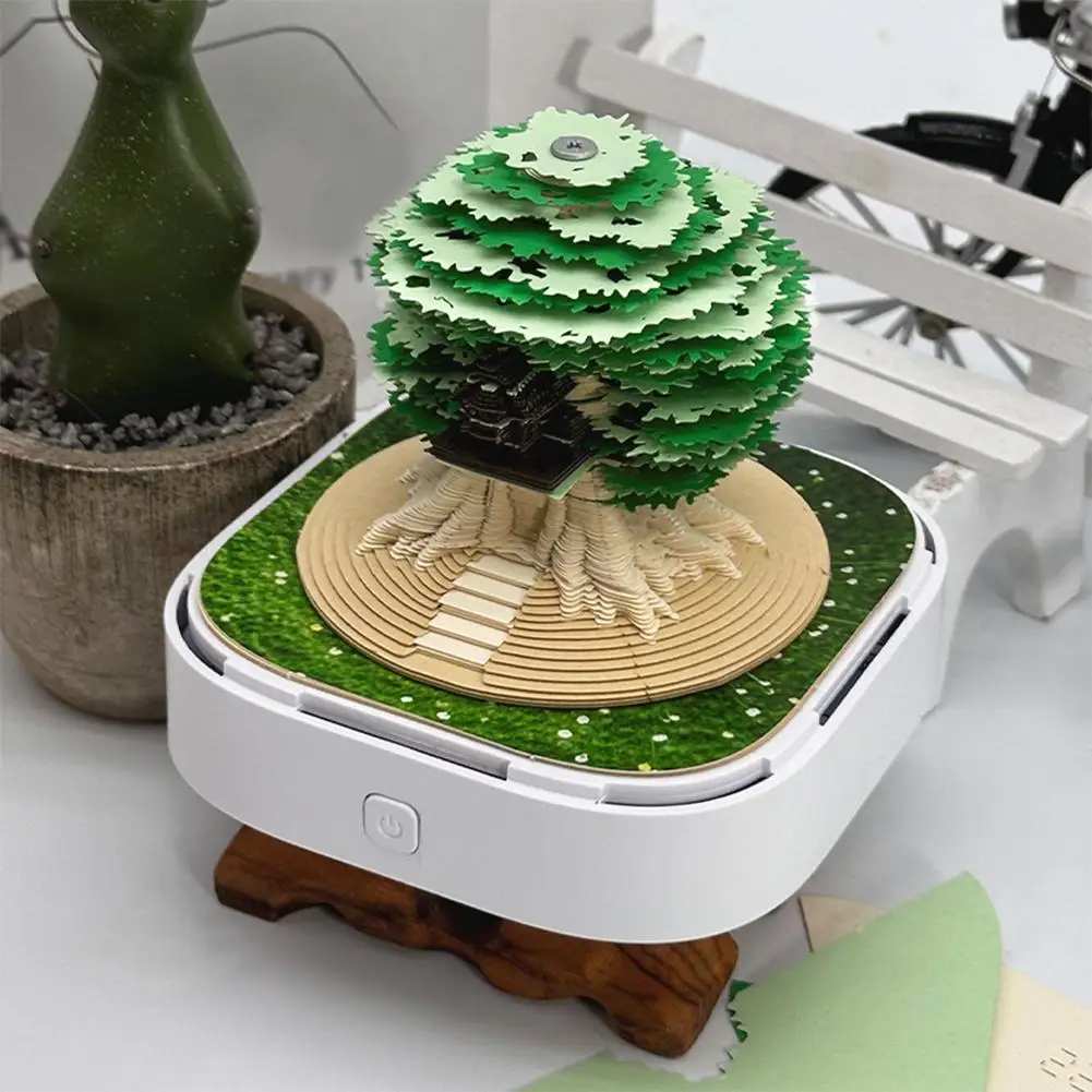 3D Desk Calendar 2025 Tree House Tear-Away 3D Paper Art Notepad w LED Lights Christmas New Year Gifts Home Office Desk Decor