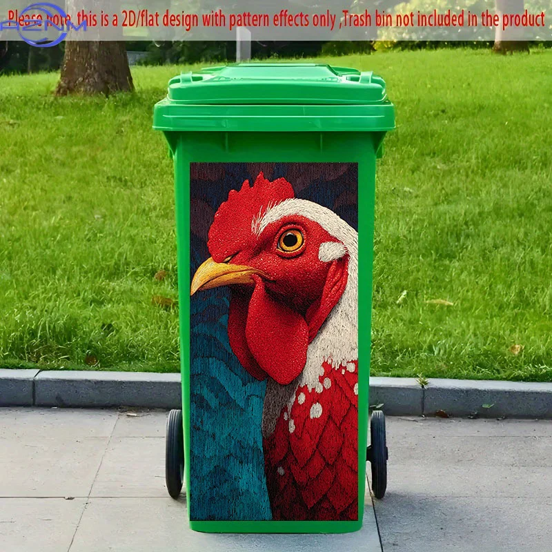 [2D Flat Printing] 1pc 2D Pattern Printed Kitchen Trash Can Sticker, X Cm Red Crown White Feather Chicken Theme Kitchen Home D