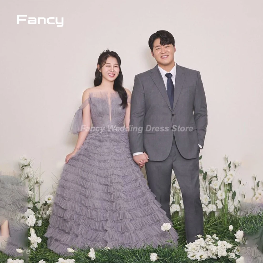 

Fancy Simple A Line Korea Wedding Dress Sleeveless Pleats Floor Length Bridal Gown Custom Made