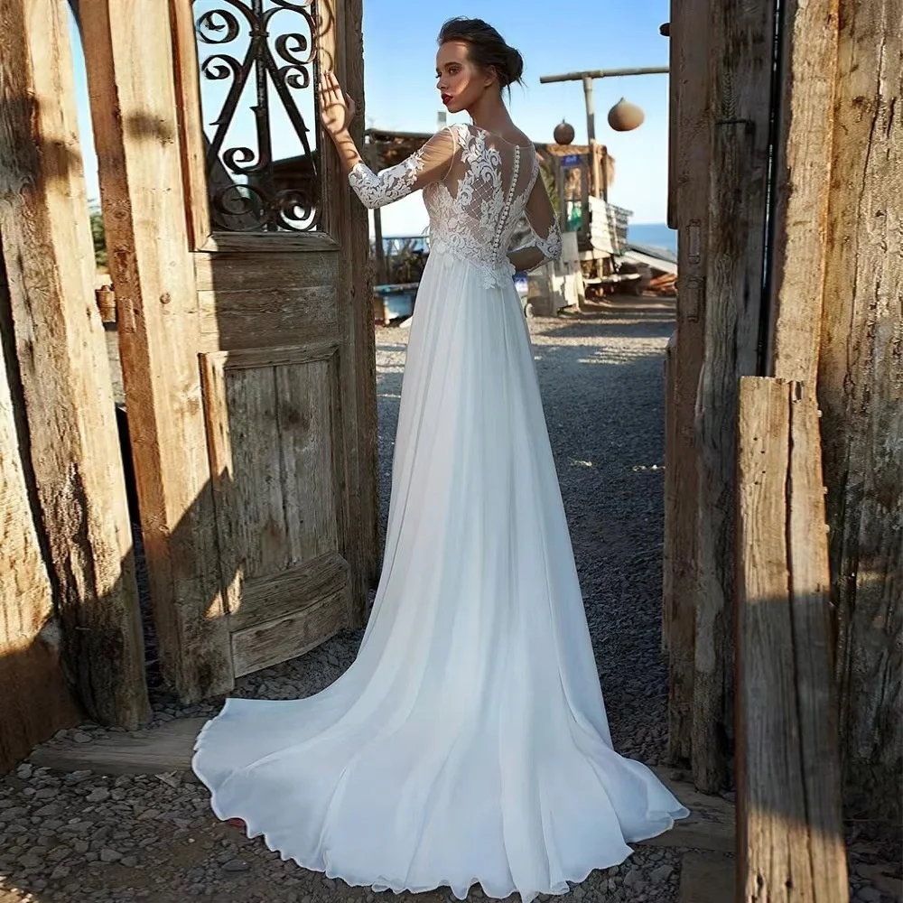 Nowa Kolekcja Koronkowa Sukienka Plażowa na Ślub z Długą Spódnicą, Dopasowany Krój, Wysoki Stan, Krótki Tren, Idealna do Fotografii Podróżniczej na Lato 2023