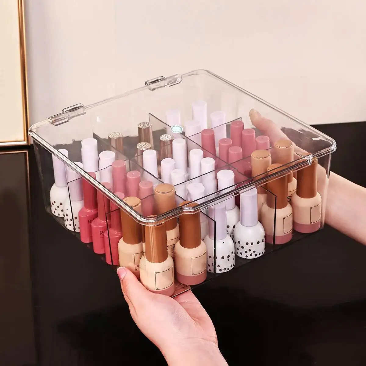 

Transparent Nail Polish Storage Box-Flip Top Type, Suitable For Lipstick, Perfume, Essence, 9-Cell Large Capacity Jewelry Box