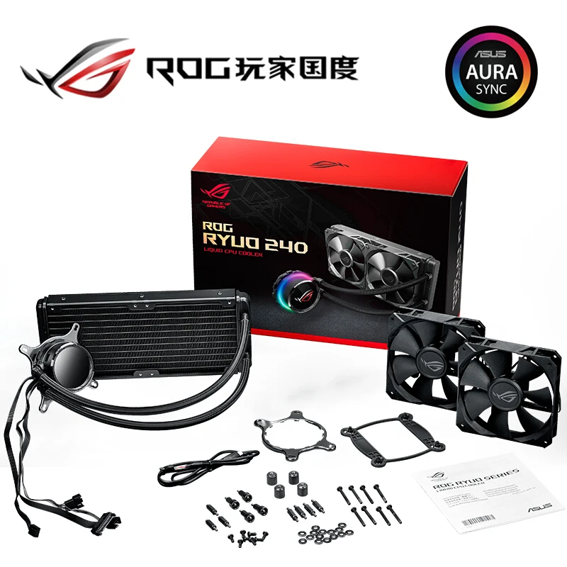 ROG 240RGB Water Cooling AIO Liquid CPU Cooler 240mm Radiator Dual 120mm 4-Pin PWM Fan with OLED Panel & Fan Control