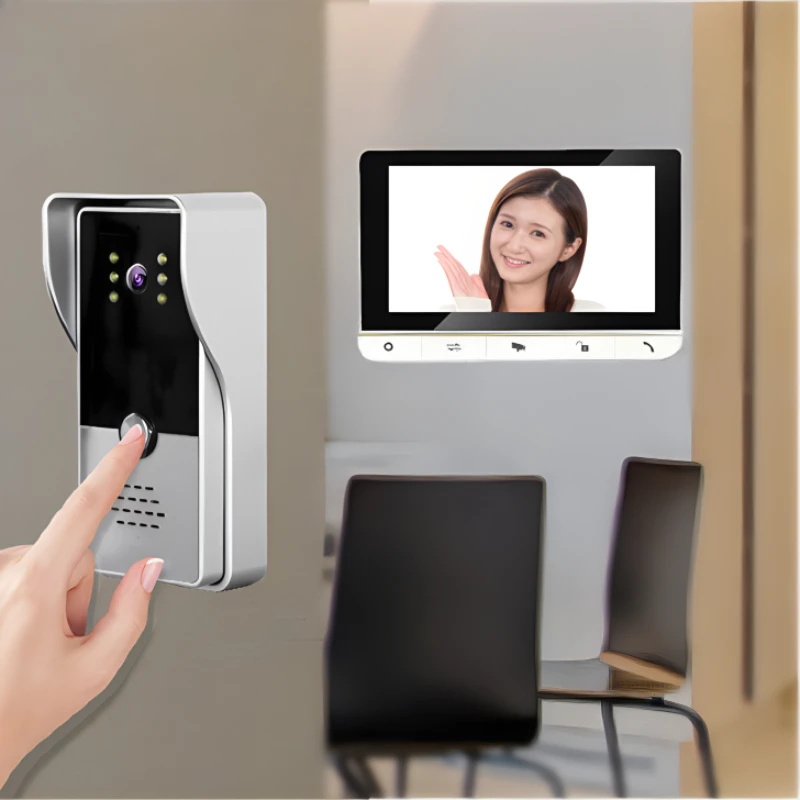 Wired Video Intercom System Kit 7 Inch LCD Screen Physical Button Video Doorbell Phone Rainproof Call Panel IR Camera for Home