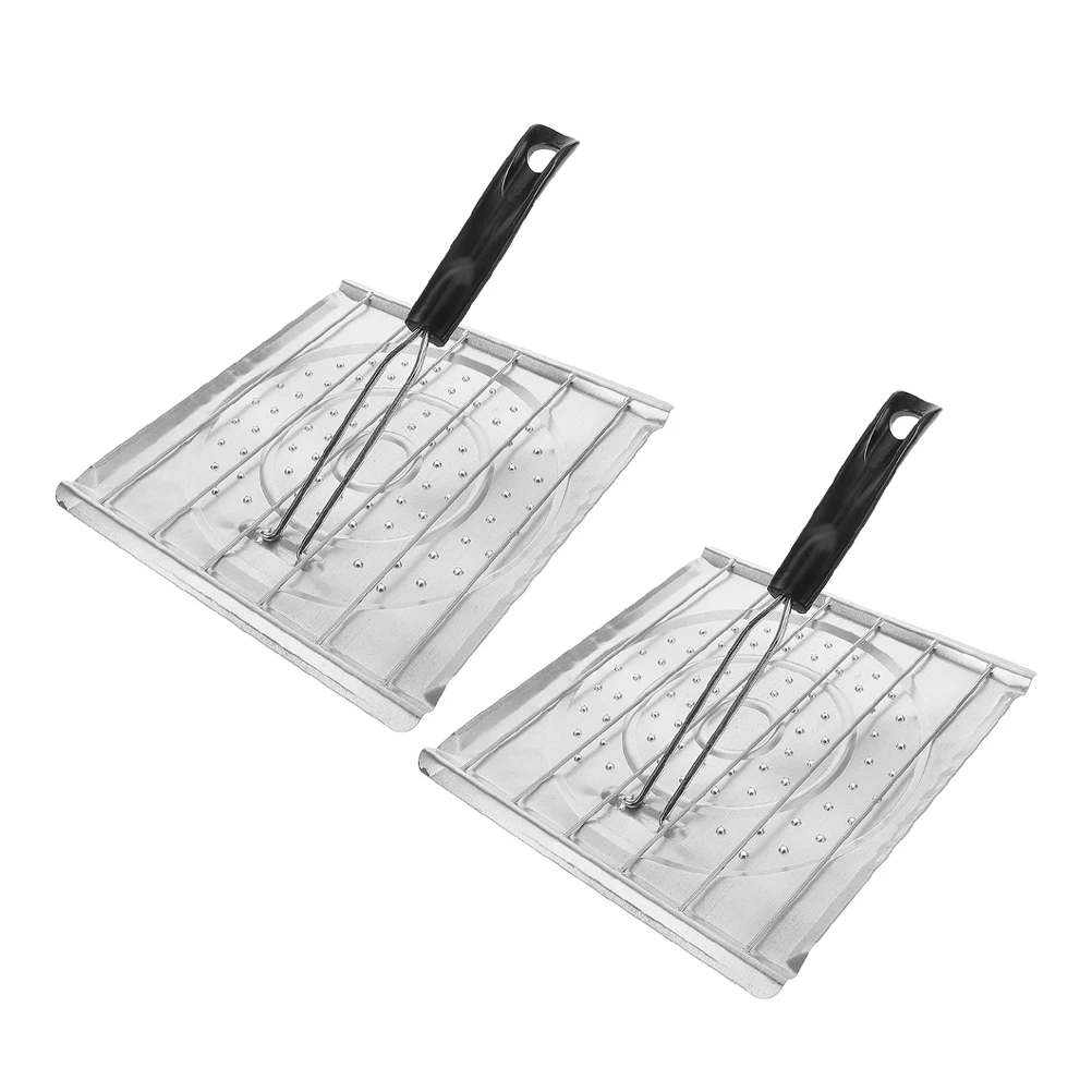 

2Pcs Barbecue Grill Tray with Plastic Handle Stainless Steel Bread Toaster for Outdoor Camping Baking and Grilling Cookware