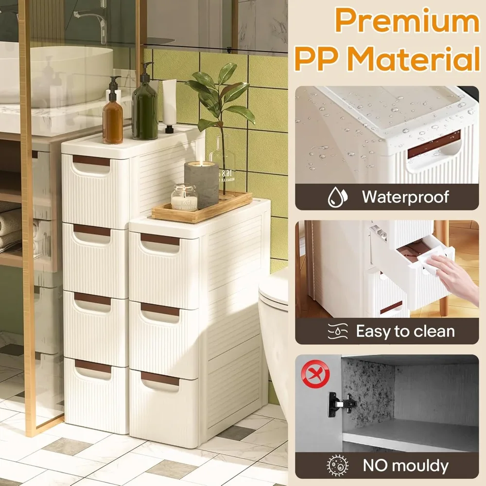 خزانة تخزين الحمام النحيفة ذات 3 أدراج، منظم عربة دوارة بلاستيكية ضيقة مع أدراج، للمساحات الصغيرة، المطبخ،