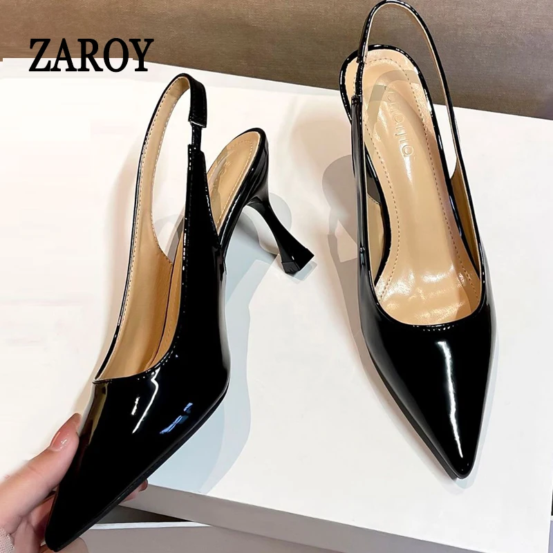 

Женские туфли-лодочки ZAROY на шпильке 7 см из лакированной кожи, с острым носком, для банкетов и вечеринок, с ремешком на пятке