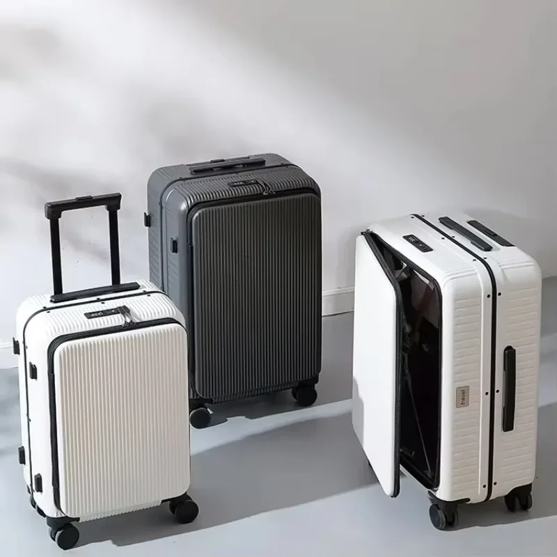 New 20 24 Inch Anti-Fall Trolley Luggage Case Boarding Luggage Front Open Lid Universal Wheel Suitcase 20 Inch Password Box