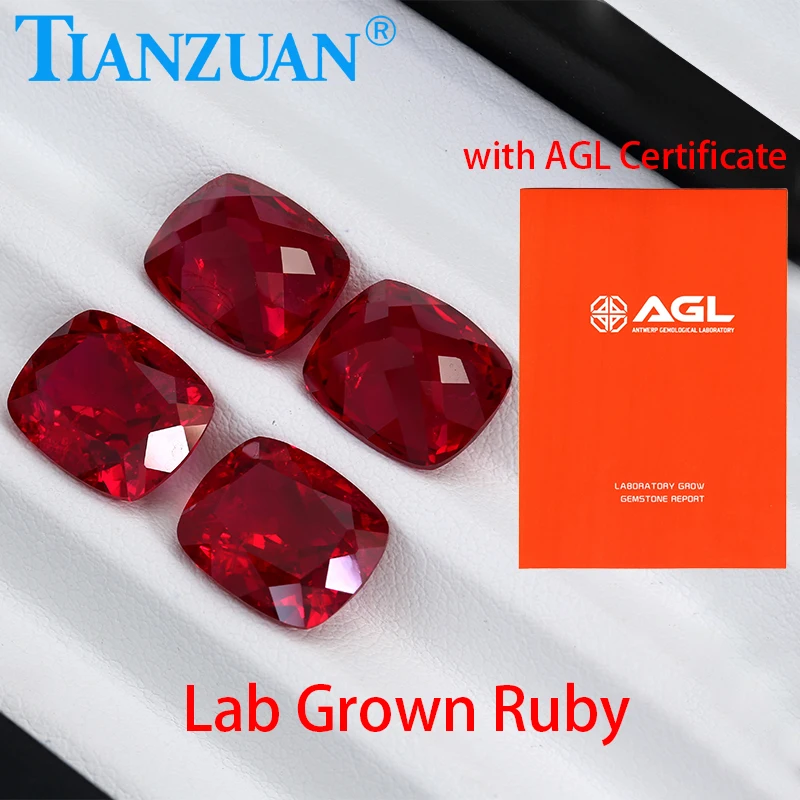 

Lab Grown Ruby Pigeon Blood Red Ruby Antique Cushion Shape Natural cut with Cracks and inclusions Loose Stone AGL Certificate
