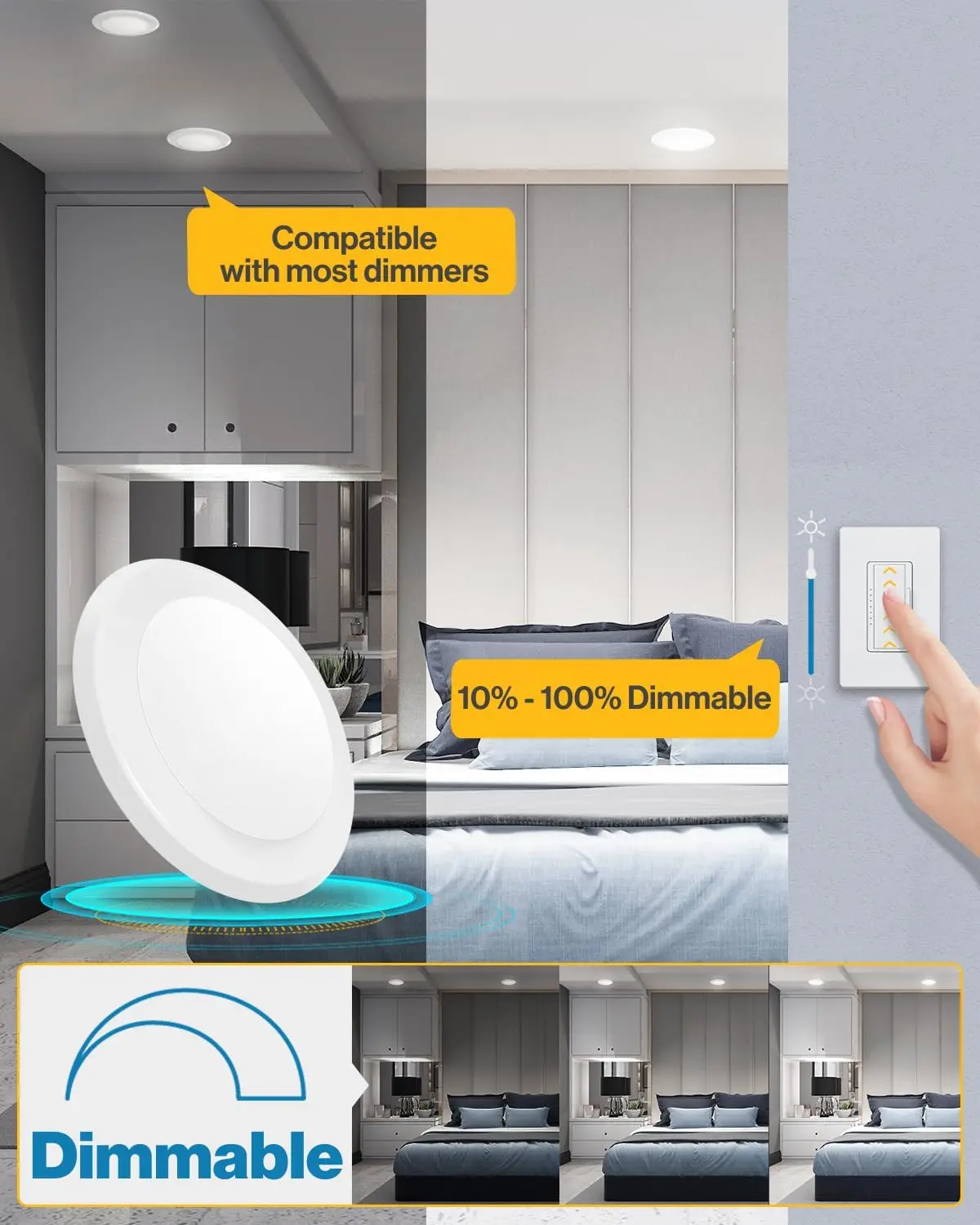 Sunco 24 szt. 5/6-calowe oświetlenie dysku LED, oświetlenie sufitowe do montażu podtynkowego, 1050 lm, 6000K Daylight Deluxe,