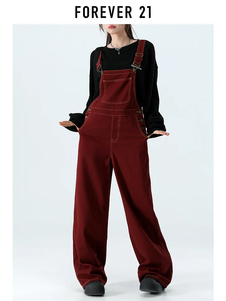 

Forever 2, красные широкие джинсовые комбинезоны, женские модные свободные утягивающие цельные осенние сезонные молодежные повседневные однотонные джинсы