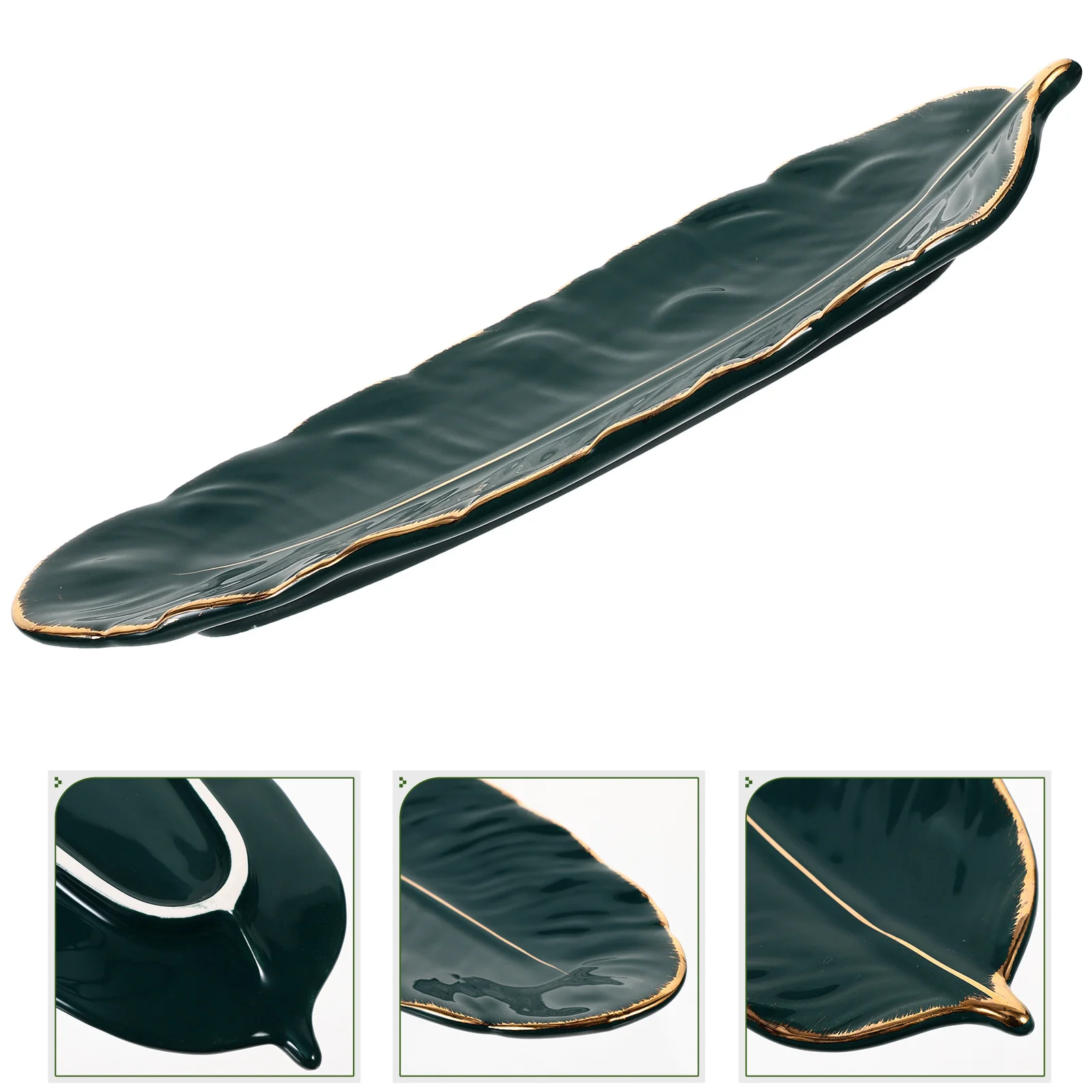 

1Pcs Dark Green Ceramic Dish Leaf Design Snack Tray for Celebrations and Banquets Decorative Use