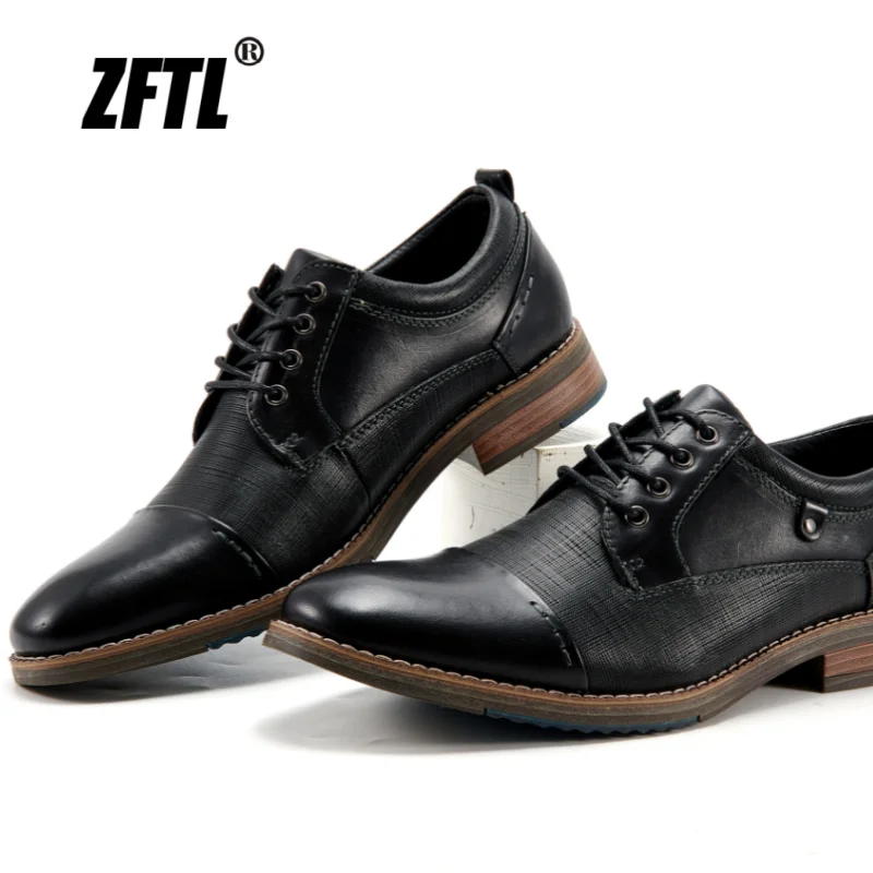 ZFTL Men Dress shoes Genuine leather Lace up Casual shoes Man High-end business formal shoes large size Black Brown Male shoes