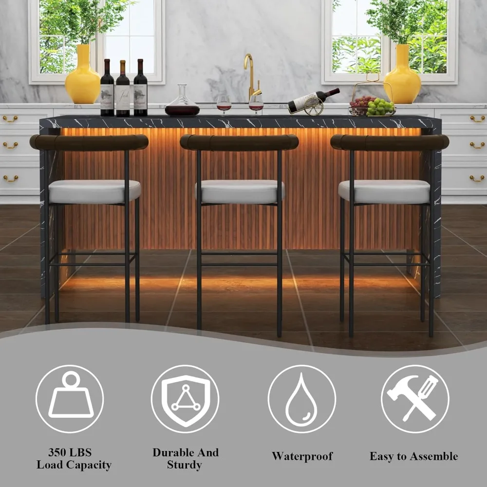 Tavolo da pranzo grande in finto marmo da 71 pollici, tavolo da isola con luce a led, tavolo da pranzo moderno da cucina con strisce di marmo