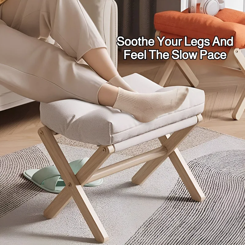 Solid Wood Shoe Changing Stool Footstool Sofa Rest Footstool, Folding Low Stool for The Entryway