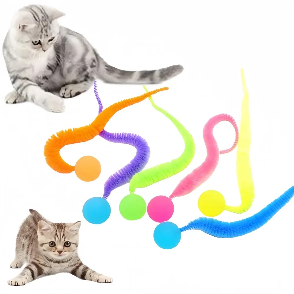 Cat interactive toys Tickle Cat Colorful bouncing ball Pet supplies Puzzle teasing indoor cat worm caterpillar elastic toy