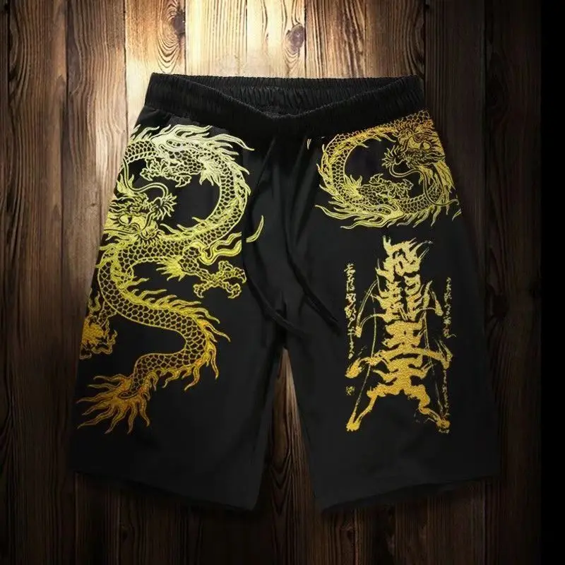 Europe, America and Other Hot-selling Chinese Dragon Element Summer Shorts Men\'s National Tide Loose Leisure Trend New Models