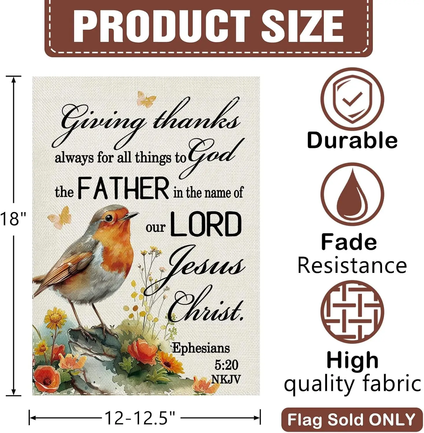 Dyrenson Christian Bible Verse Robin Garden Flag, Religious Ephesians 5:20 Giving Thanks to God Faith Lord Jesus Yard Outdoo kkz