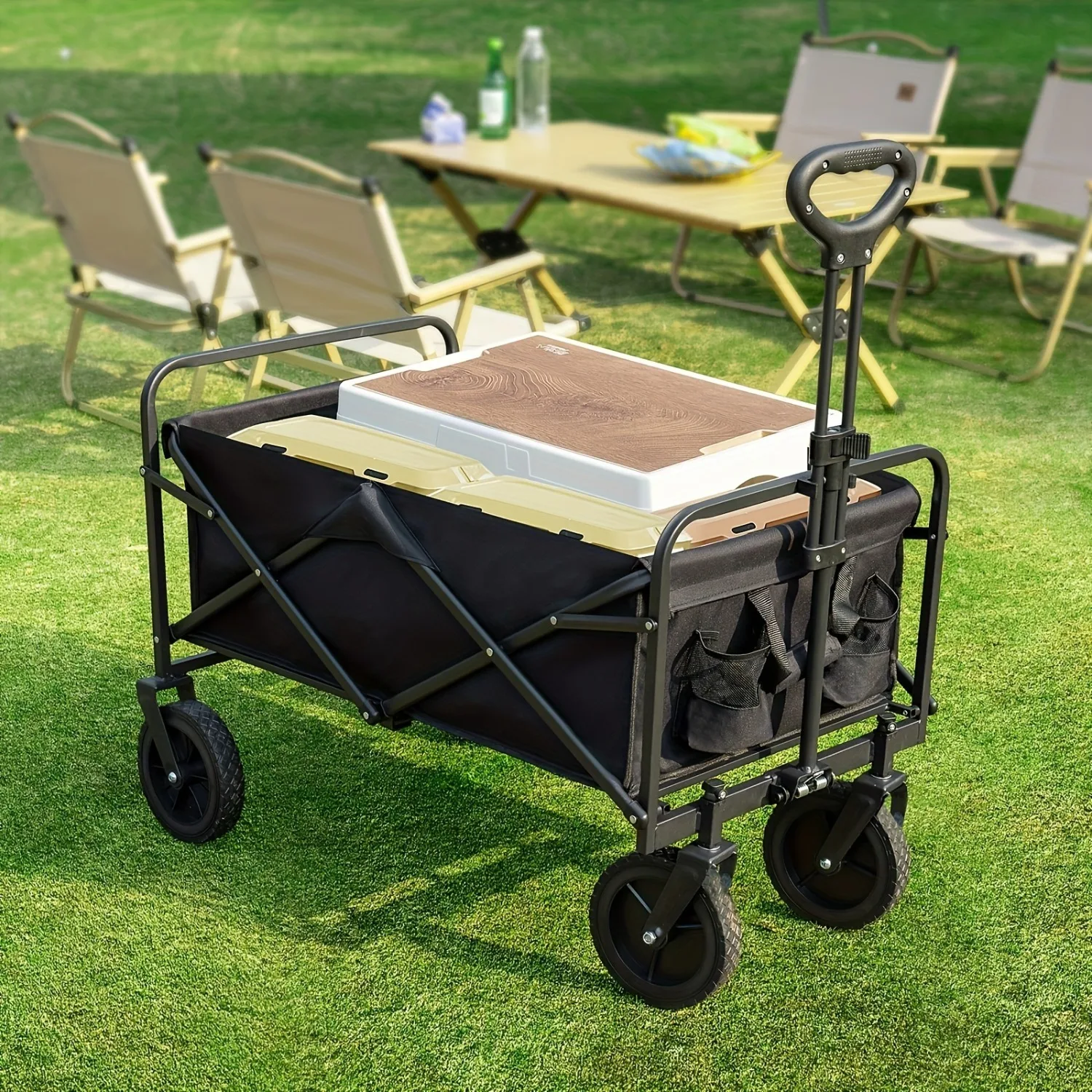 Heavy Duty Collapsible Wagon Cart Capacity Foldable Beach Wagon with All-Terrain Wheels for Shopping Camping Sports Garden