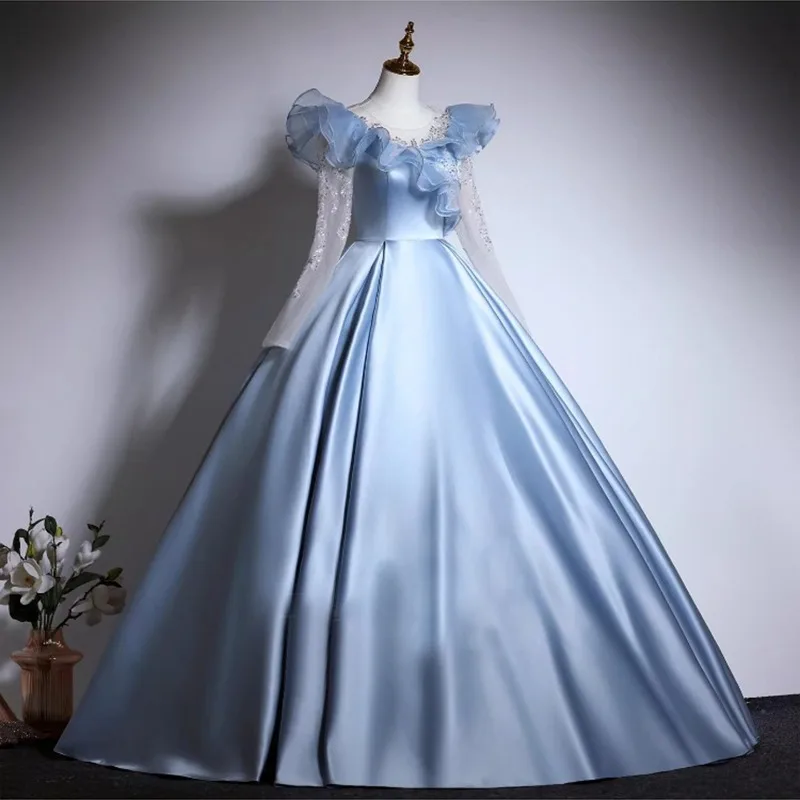 

Blue Evening Gown, High-end Vocal and Piano Performance, Fluffy Skirt, Coming of Age Ceremony, Host, Customized Temperament