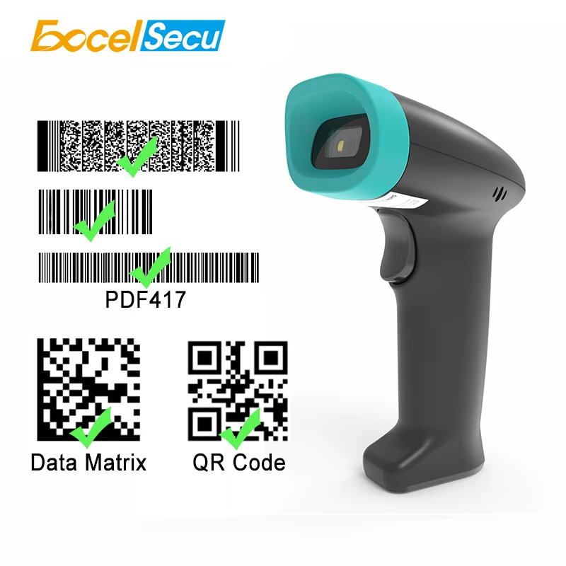 

Excelsecu Сканер штрих-кода 1D 2D, QR-код, PDF417, считыватель данных, проводной Ручной USB-сканер с Виртуальным последовательным портом