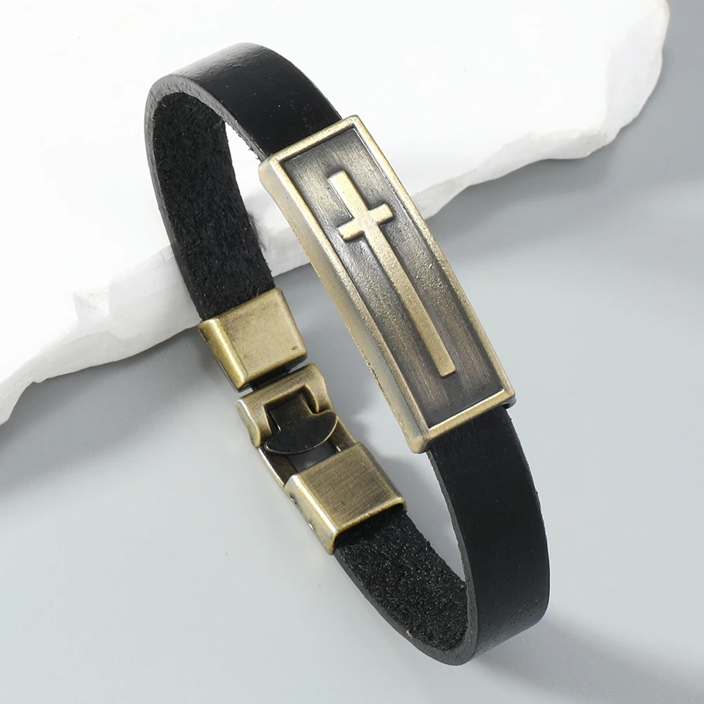1 Piece Cross bangle vintage leather bracelet for men