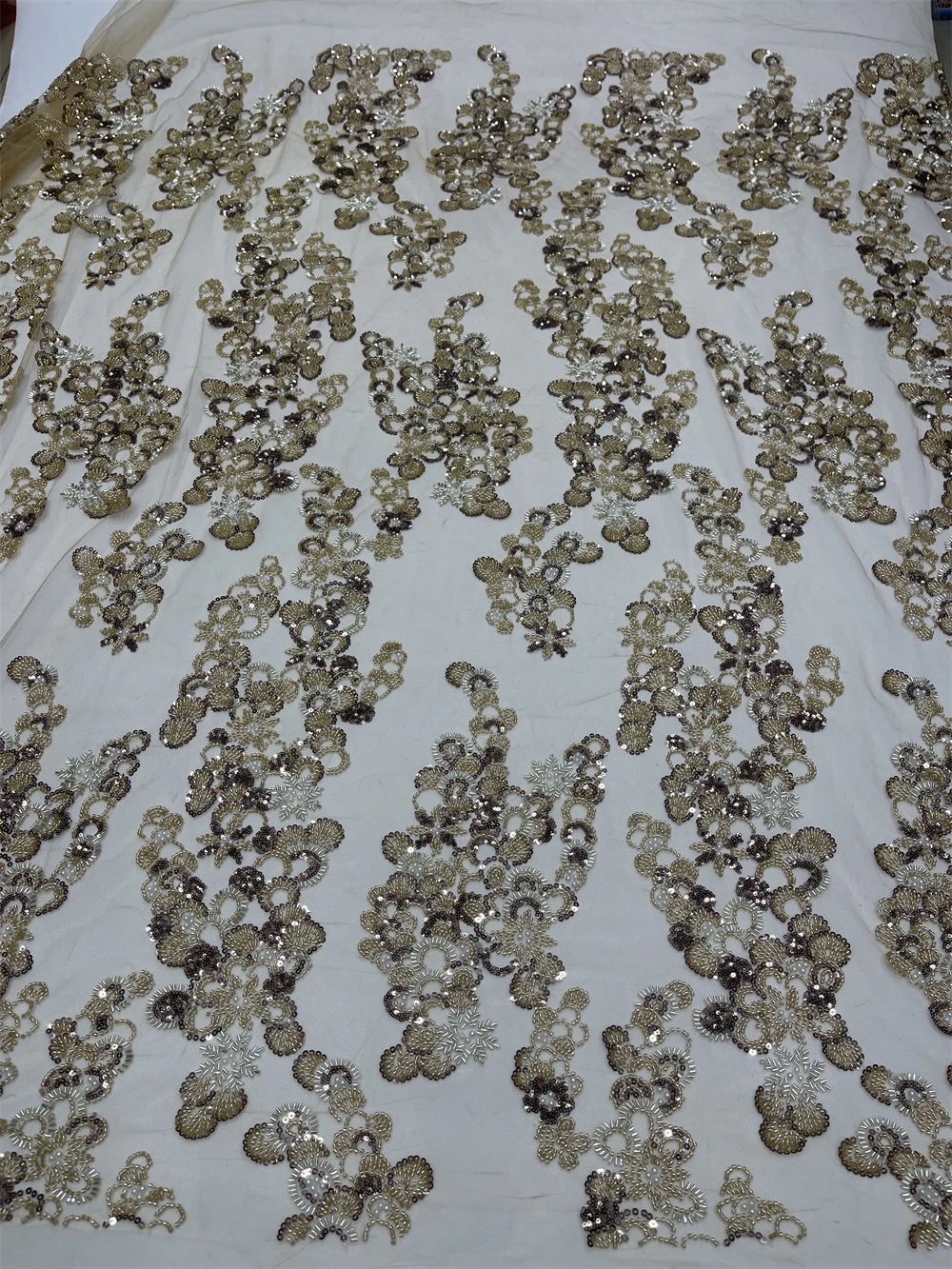 African Sequin Lace Fabric For Women,Embroidery,Wedding Dresses,Tulle,Fabrics By The Meter,High Quality,Mesh,Beaded,5 Yards