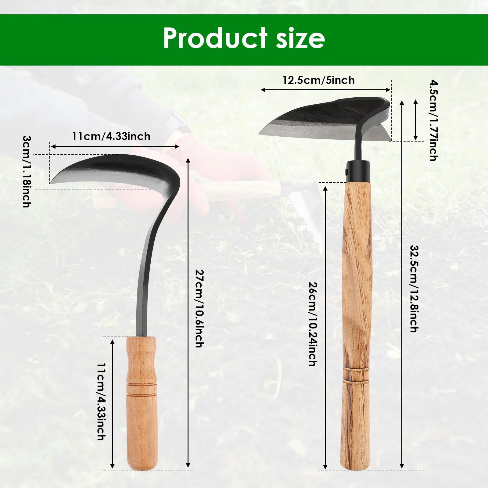 2Pcs Japanese Weeding Sickle Hoe Gardening Tools High-Carbon Steel Weed Remover Tool Lightweight Weeding Grass Sickle Gardening