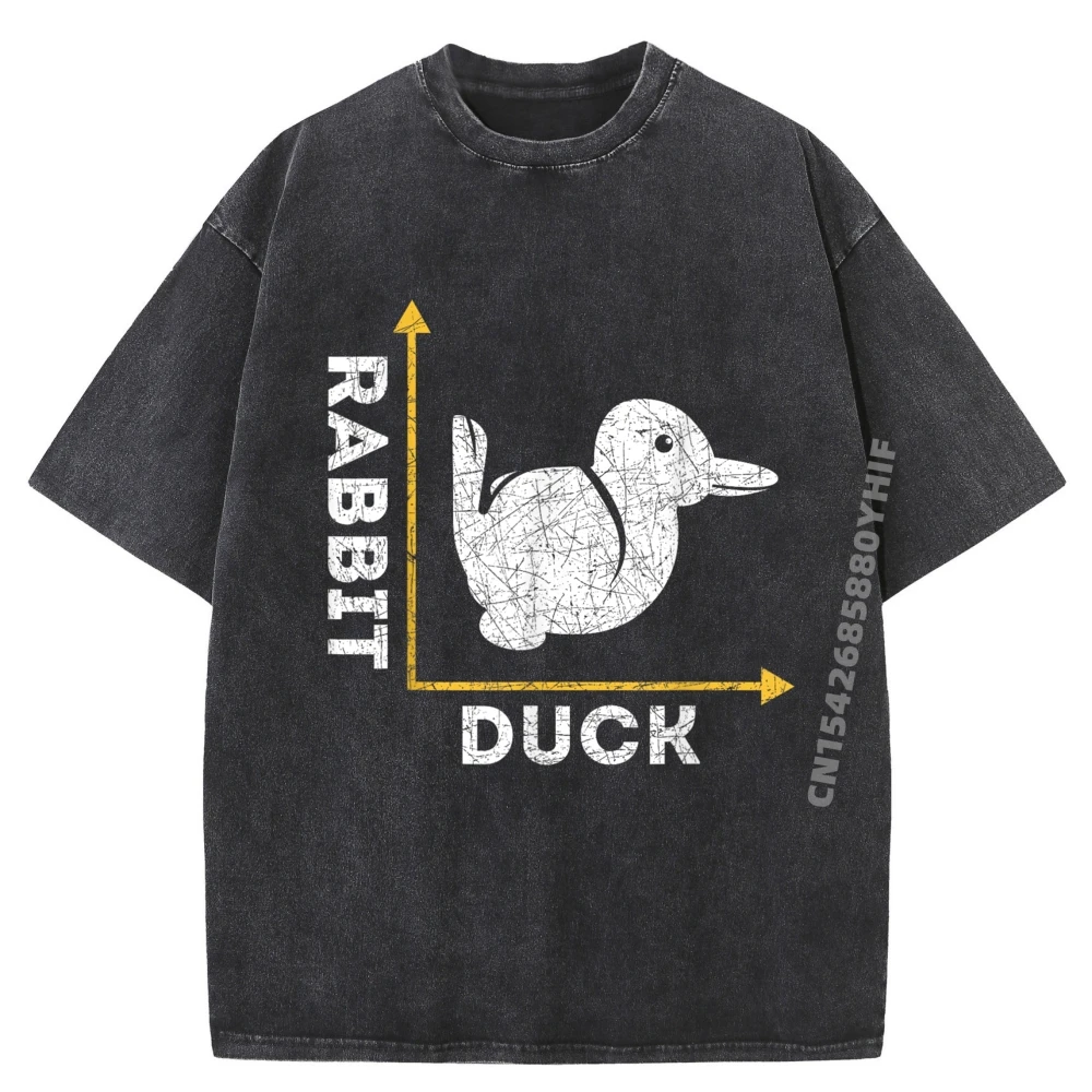 

Funny Animal Lover Optical Illusion Duck Or Rabbit Graphic Tee Men's T-Shirts Figures Soft Washed Clothes