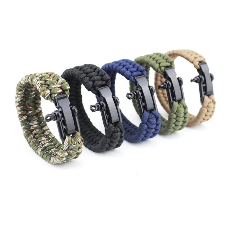 Überlebens-Paracord-Armband für Herren, drei Löcher, verstellbare U-Typ-Schnalle, 550, Fallschirmseil, Outdoor, Camping, Wandern, Notfall