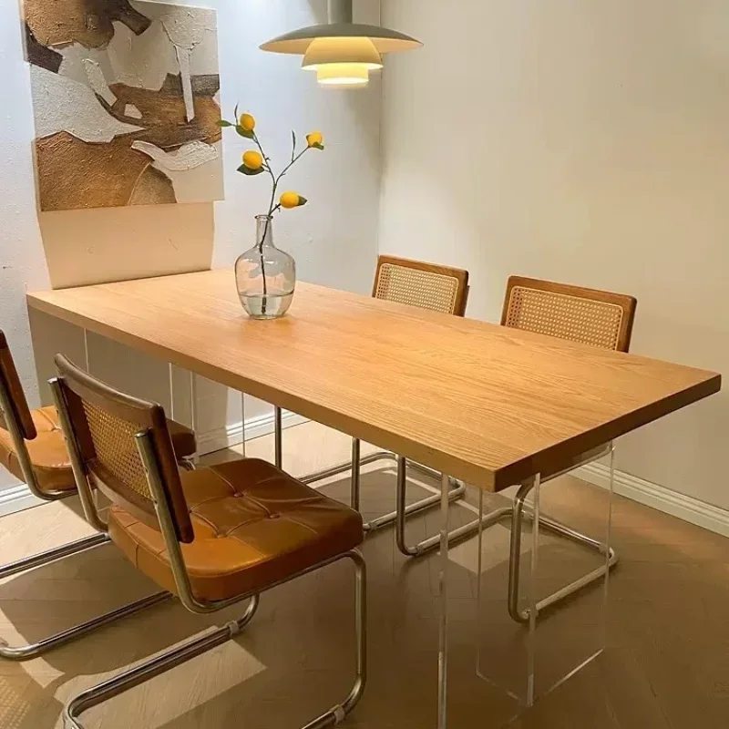 Japanese acrylic suspended solid wood dining table, antique household small apartment ash wood rectangular log wind table