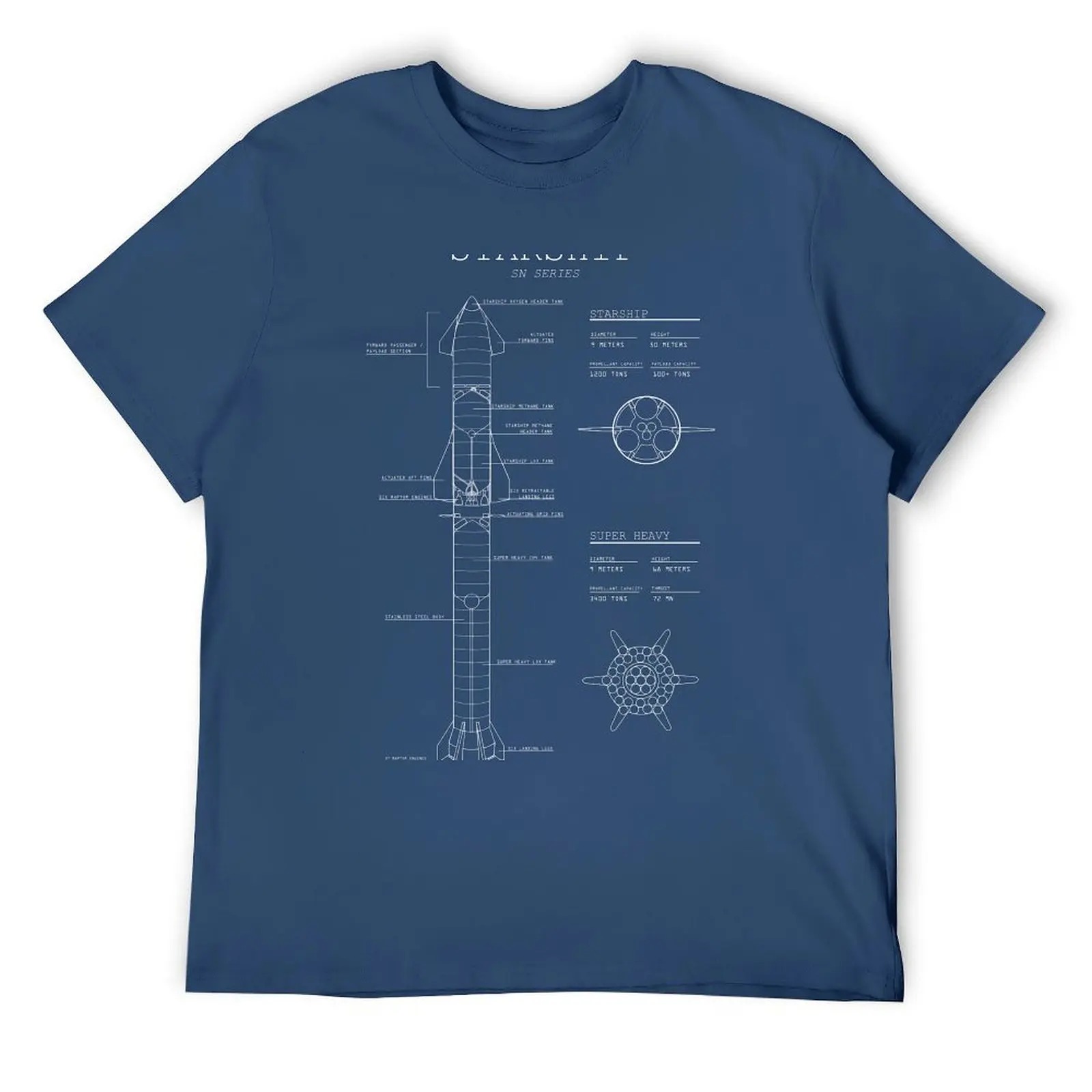 SpaceX Starship / Superheavy Blueprint T-Shirt man clothes boys whites T-shirts for men cotton