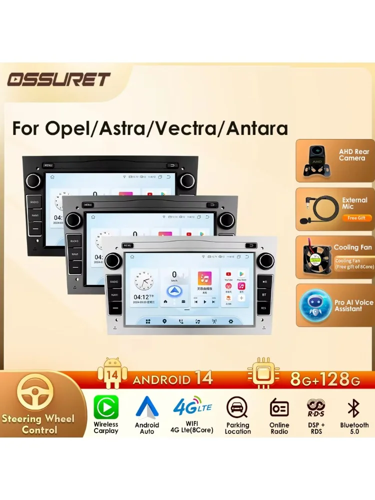 8+128G Carplay Android 14 2 Din Autoradio Stereo GPS für Opel Astra H G J Antara Vectra C Zafira B Vivaro Meriva Vectra B BT RDS