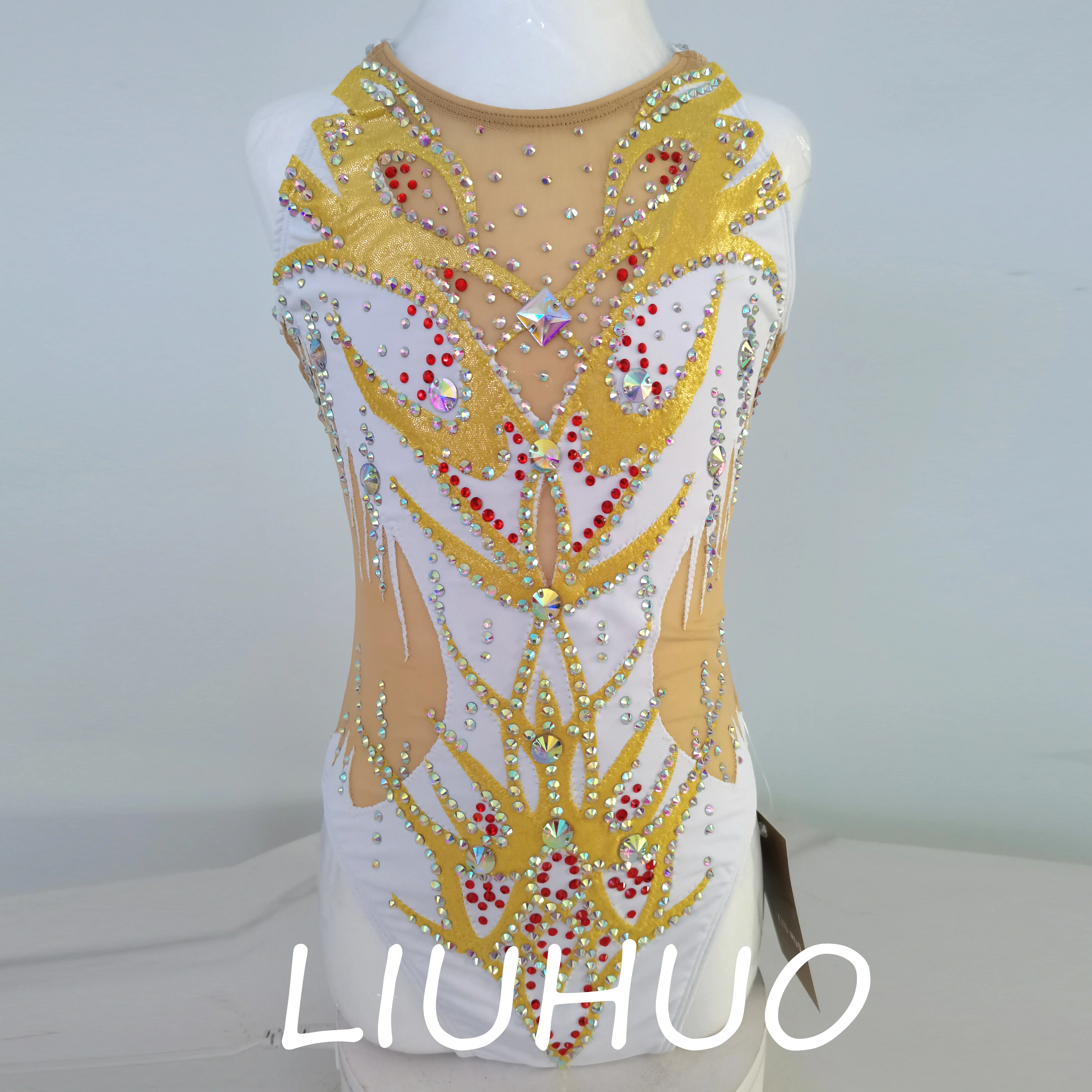 LIUHUO Handmade Synchronized Swimming Suits White Professional Customized Swimming Team Performance Suit