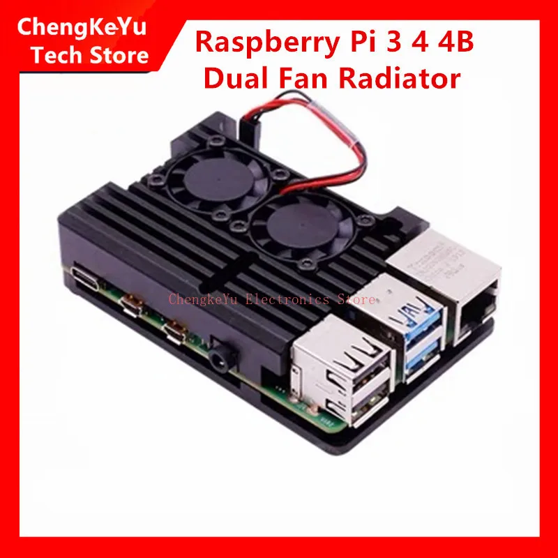 For Raspberry Pi 3B 3B+ 4 4B shell type aluminum alloy shell with dual fan radiator  for RPI Raspberry Pi 4B/3B/3B+